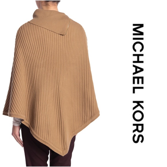 Michael Kors Zippered Ribbed-Knit Poncho - Picture 2 of 2